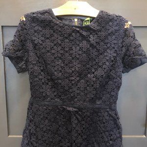 Navy Lace top with gold zipper down back
